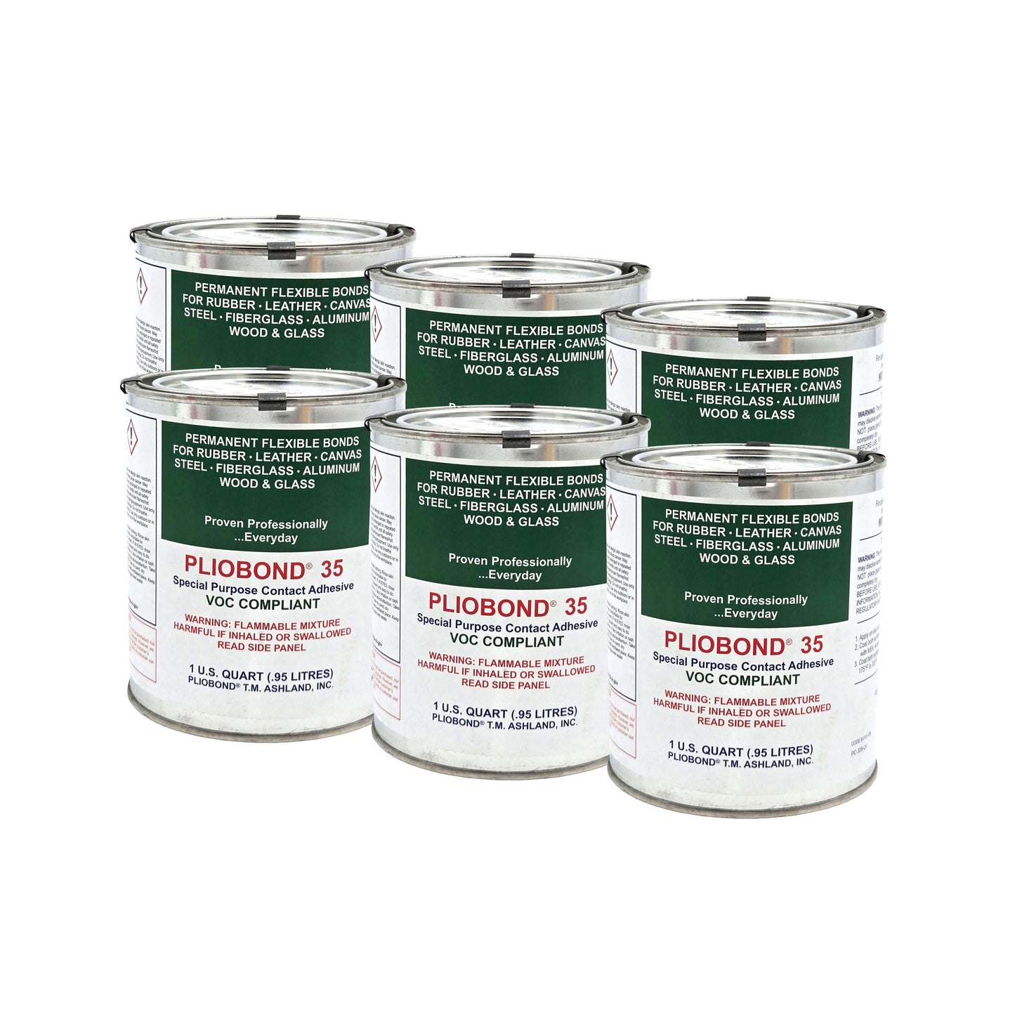 Ashland Pliobond 35 LV VOC-Compliant Contact Adhesive quart oil cans 6-pack - strong adhesive for heavy-duty bonding