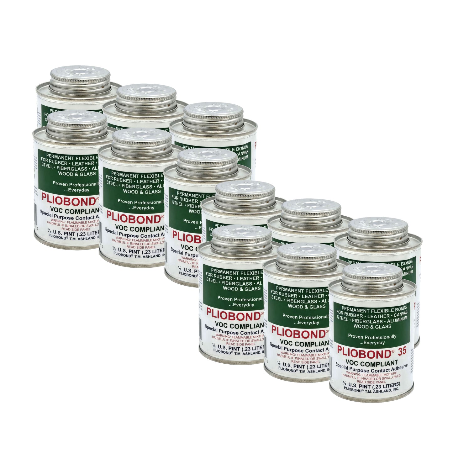 Ashland Pliobond 35 LV VOC-Compliant Contact Adhesive half-ounce oil cans 12-pack - durable bonding adhesive in bulk packaging