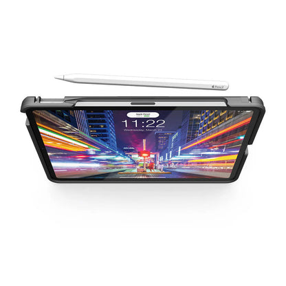 Front view of PIVOT A20A Atlas Series iPad case with Apple Pencil attached