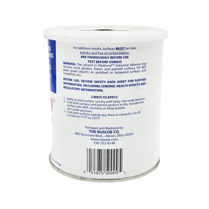 Ashland Pliobond HT-30 Thermocuring Contact Adhesive 1-quart can back view with product specifications - industrial-grade adhesive