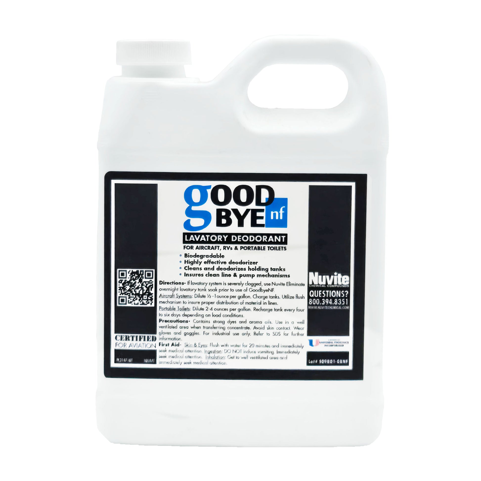 GoodBye NF Biodegradable Lavatory Deodorant 1 Quart – Front View with Product Label