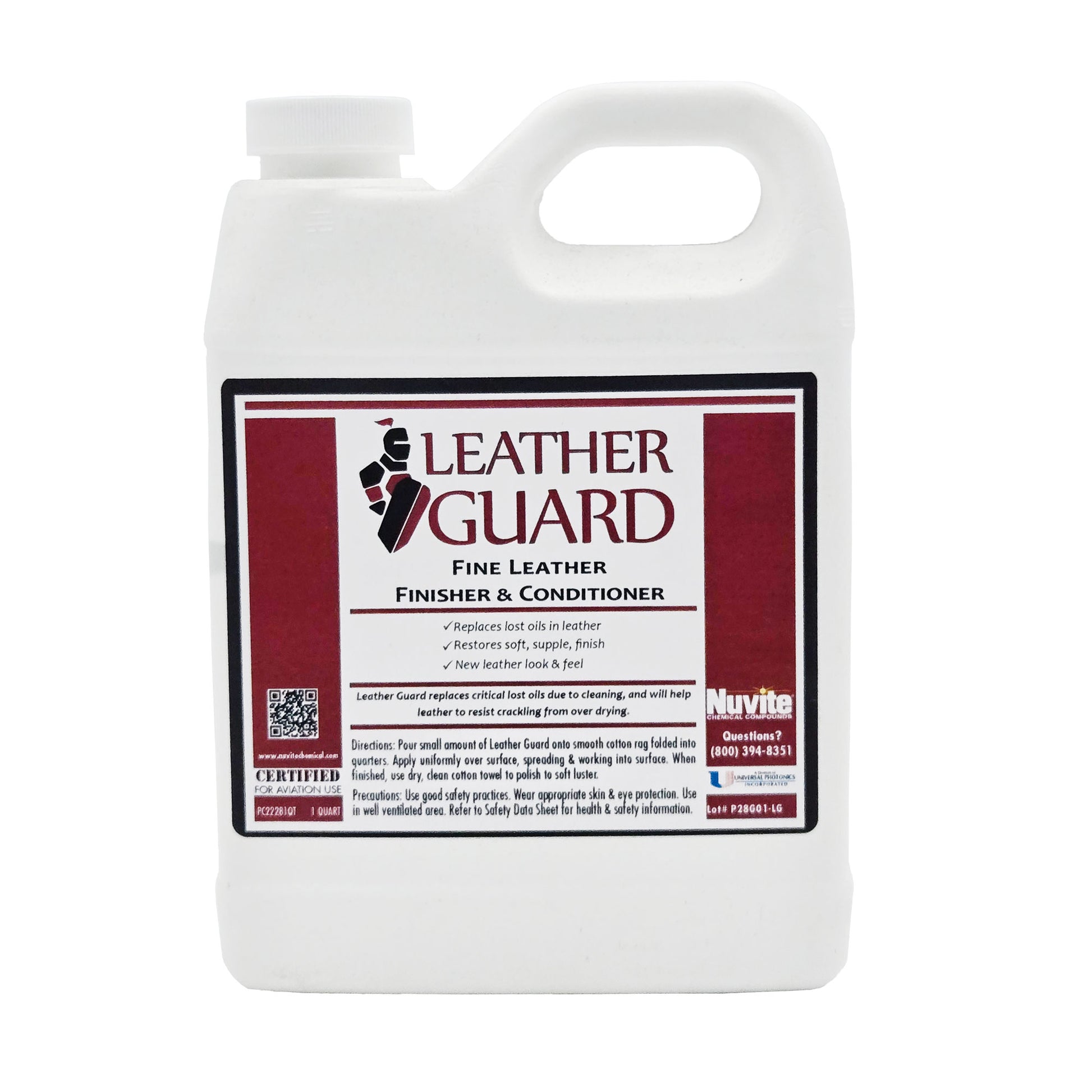 Leather Guard Cleaner and Conditioner Quart Bottle – Front View with Product Label