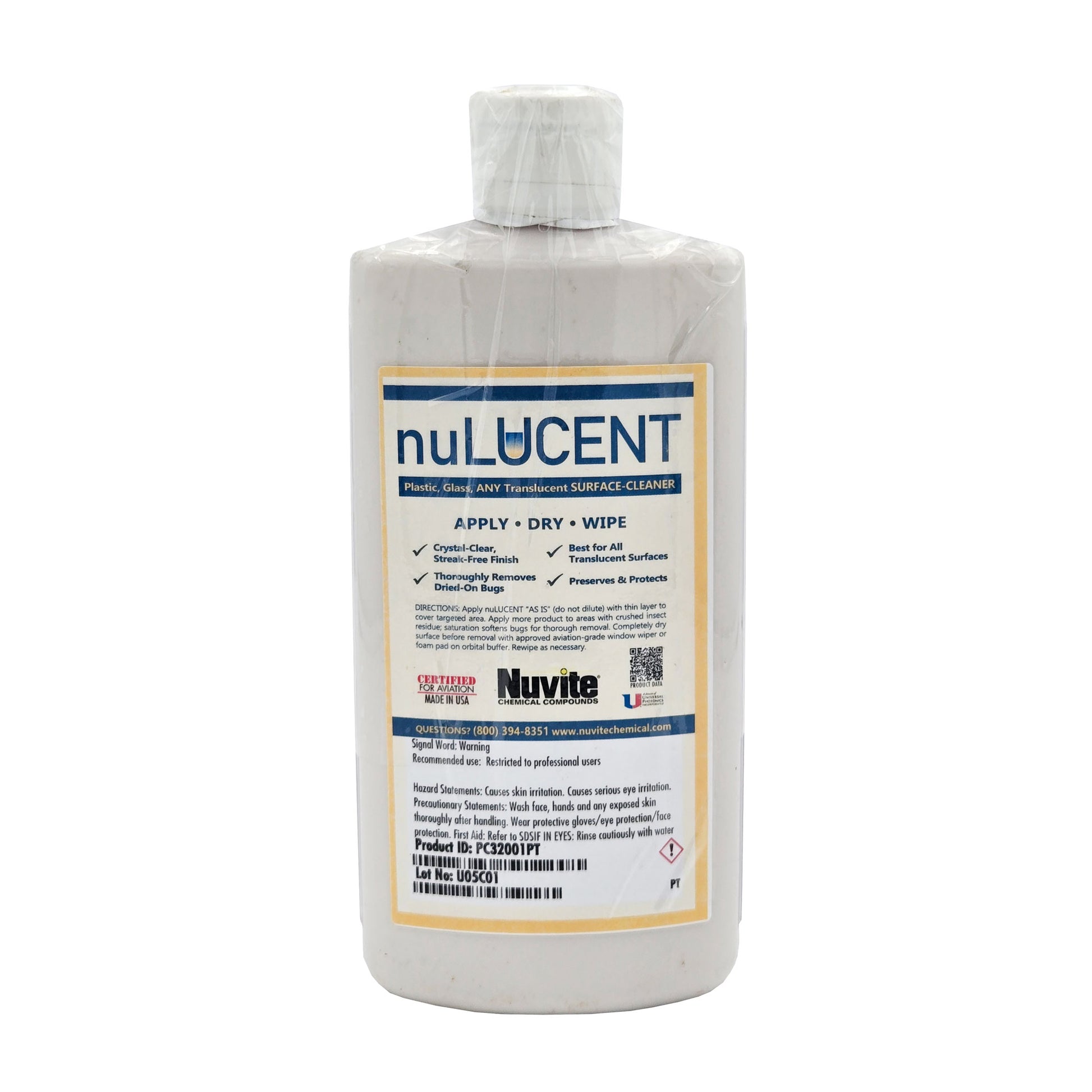 NuLucent Glass and Plastics Cleaner – Front View of Spray Bottle with Label