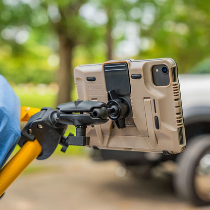 PIVOT Claw Mount attached to equipment with rugged PIVOT tablet case for field operations