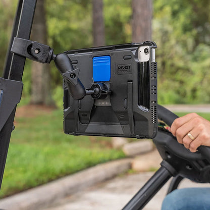 PIVOT Claw Mount supporting a rugged PIVOT tablet case on an adjustable mounting arm