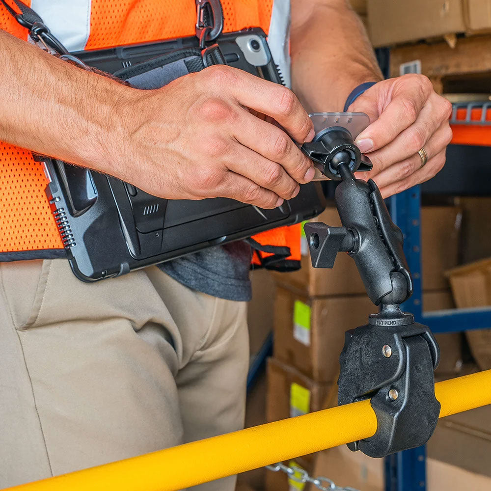 PIVOT Claw Mount being installed on a tubular rail using the adjustable Tough-Claw clamp