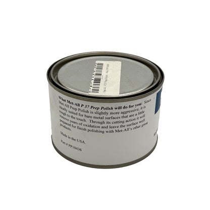 Can of Met-All Prep Polish with label on a white background