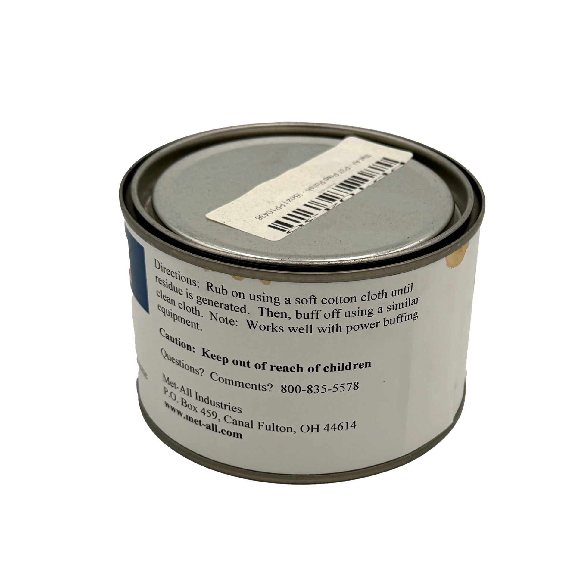 Can of paint with label on a white background
