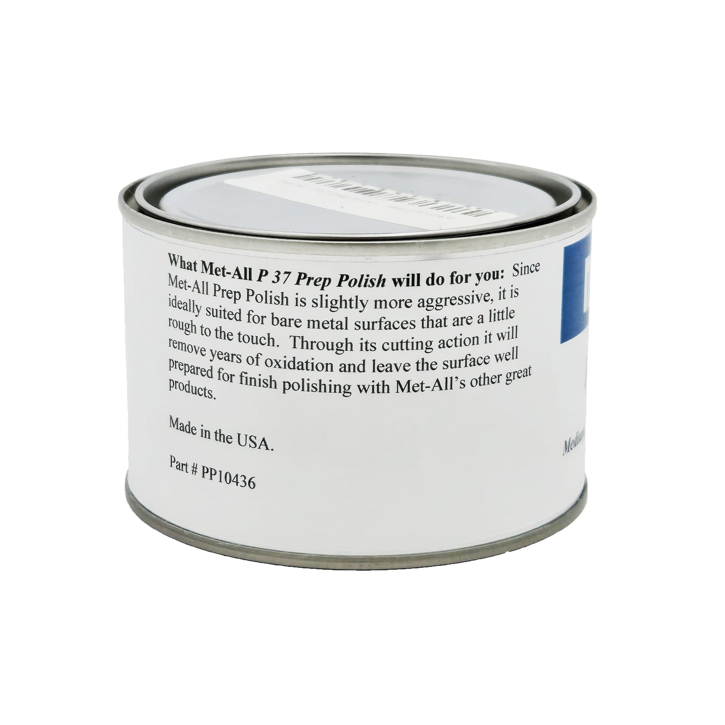 Met-All P37 Prep Polish 16oz back view with product details - premium metal surface preparation formula
