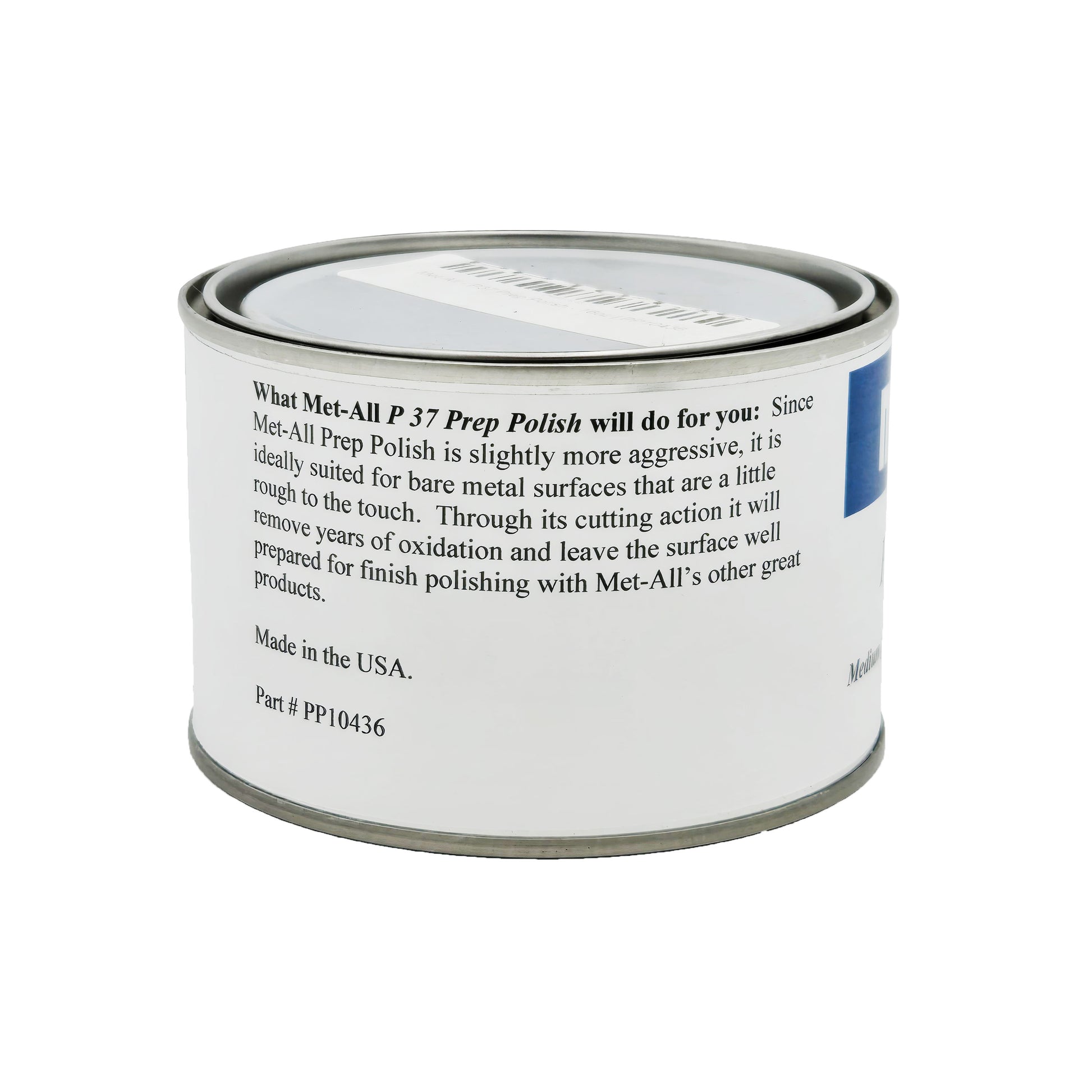 Met-All P37 Prep Polish 16oz back view with product details - premium metal surface preparation formula
