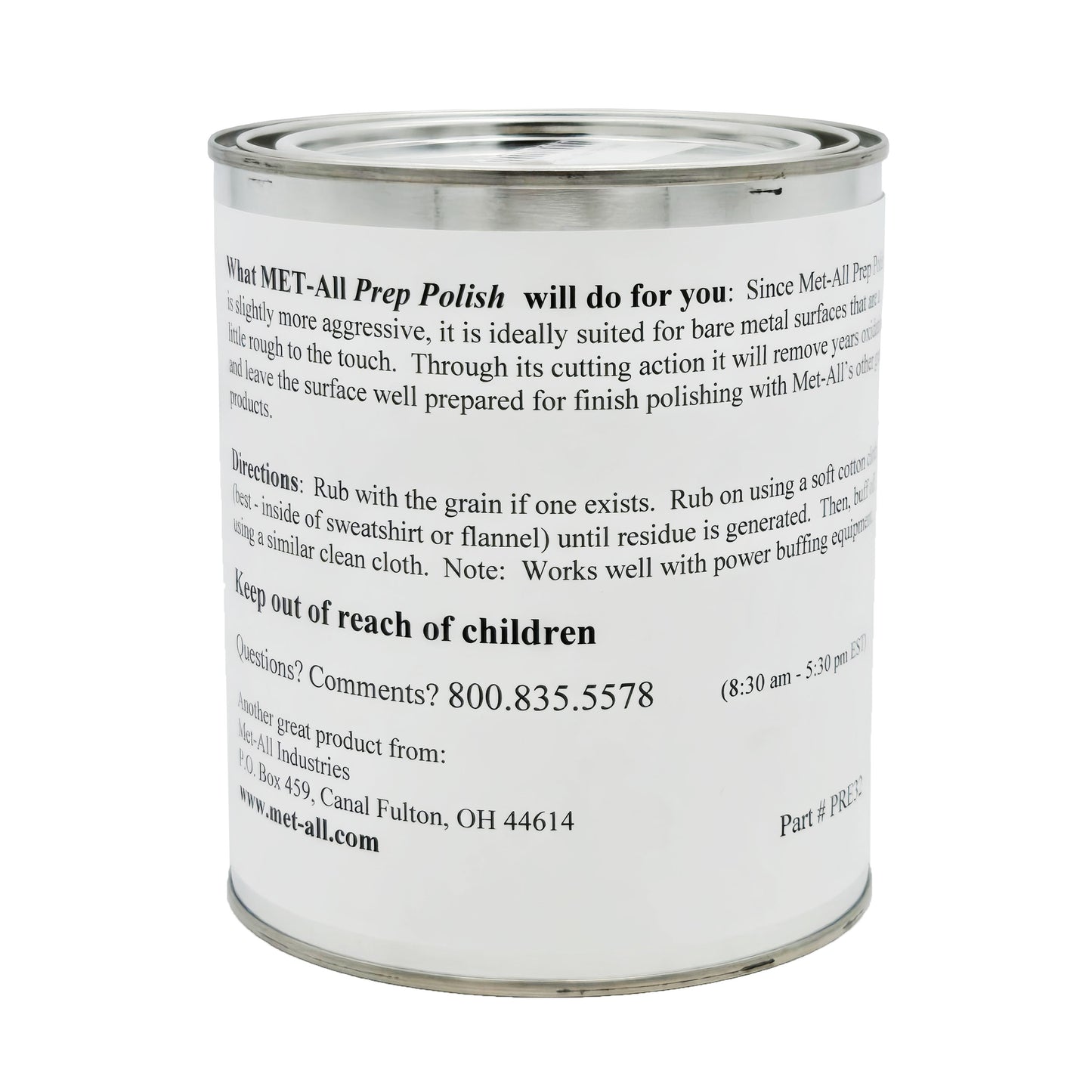 Met-All P37 Prep Polish 32oz back view with product specifications - advanced metal preparation and polishing solution