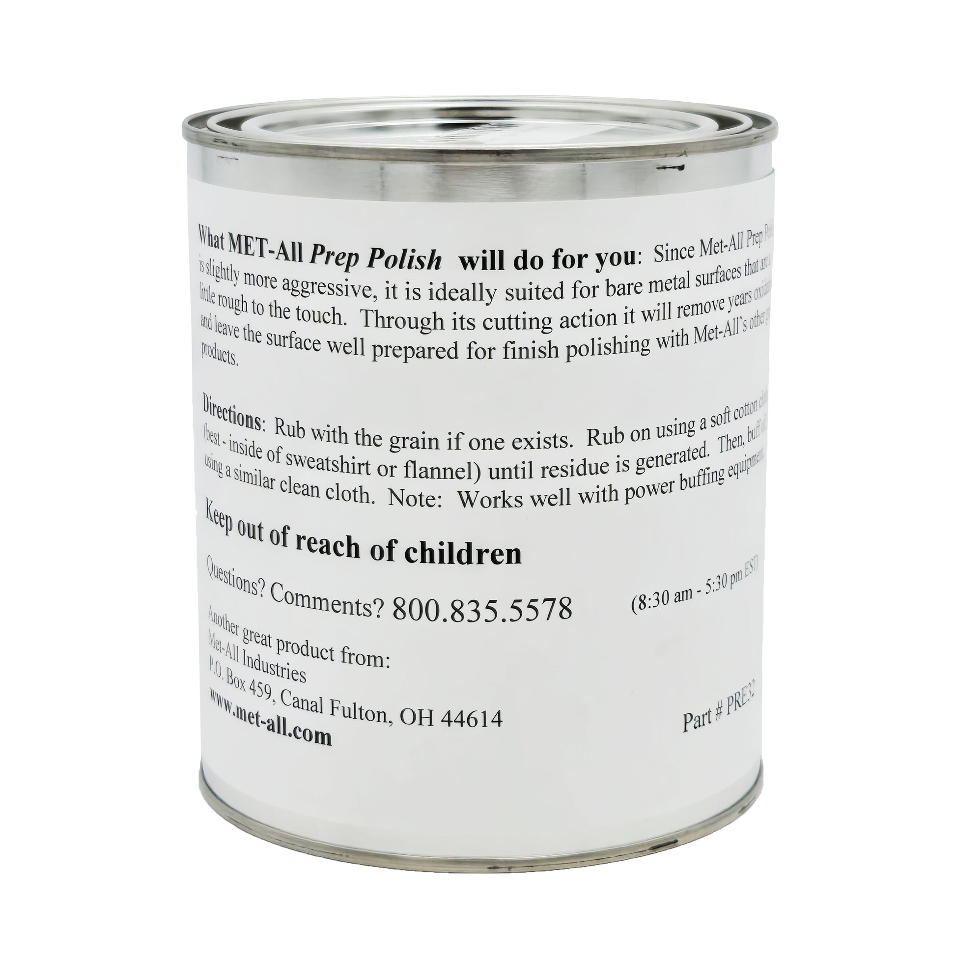 Met-All P37 Prep Polish 32oz back view with product specifications - advanced metal preparation and polishing solution