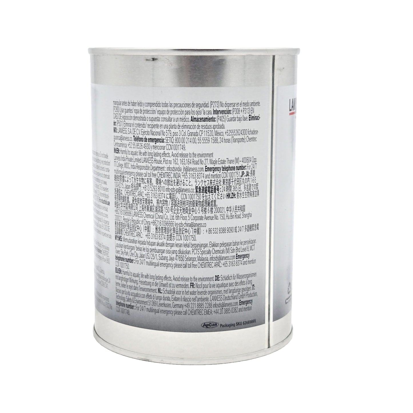 Side view of Royco 560 turbine engine oil quart can with multilingual safety warnings and emergency contact information