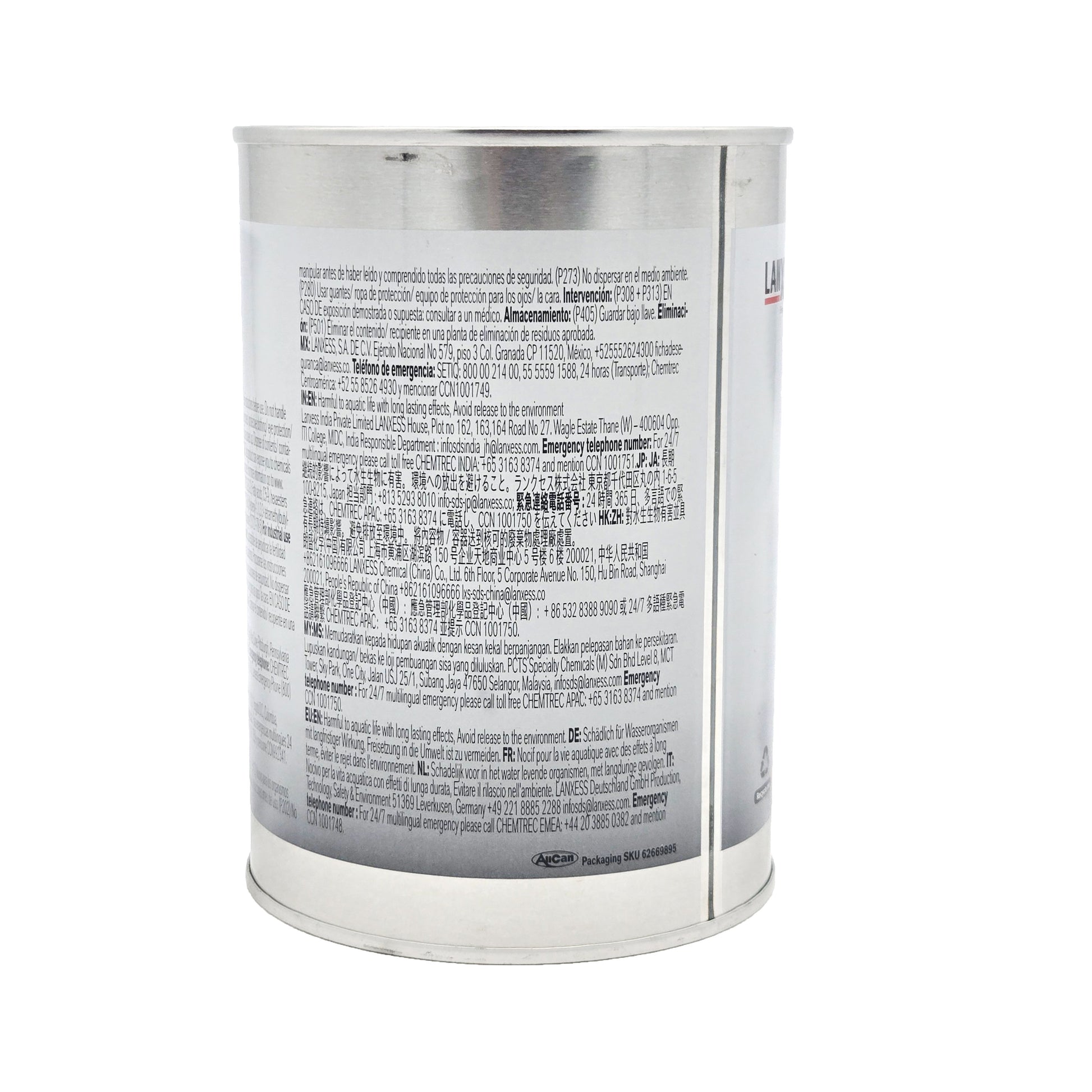 Side view of Royco 560 turbine engine oil quart can with multilingual safety warnings and emergency contact information