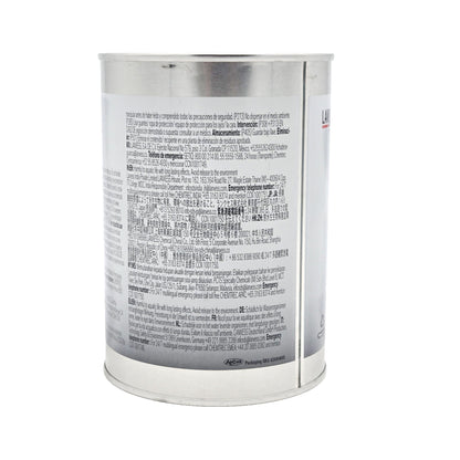 Side view of Royco 560 turbine engine oil quart can with multilingual safety warnings and emergency contact information