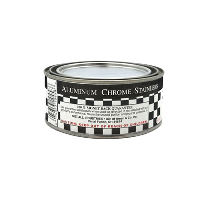 Side view of Met-All RP-8 Racing Polish 8oz tin with branding and label details