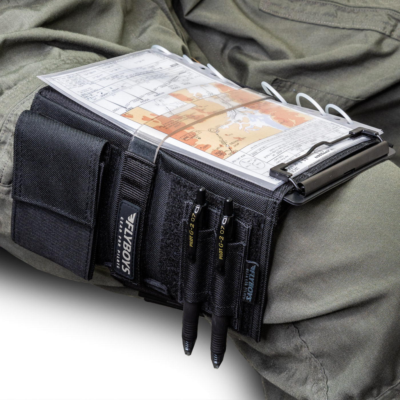 FlyBoys Reversible Pilot Kneeboard loaded with aviation charts and pilot accessories