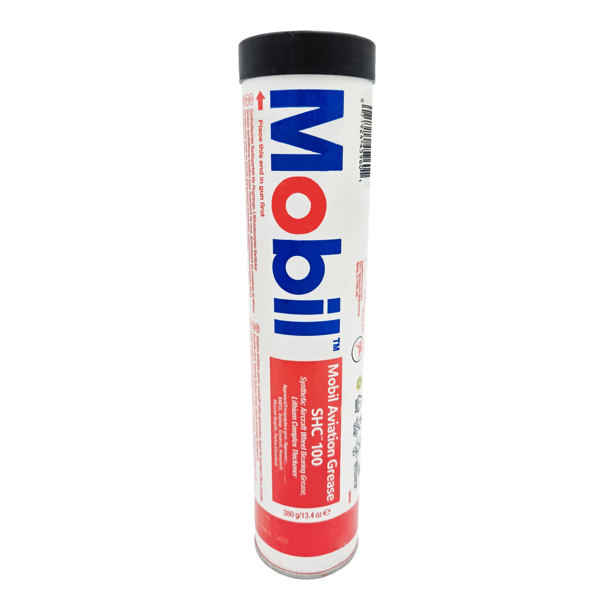 Mobil SHC 100 Synthetic Aviation Grease 13.4 oz tube front view - high-performance aircraft lubricant