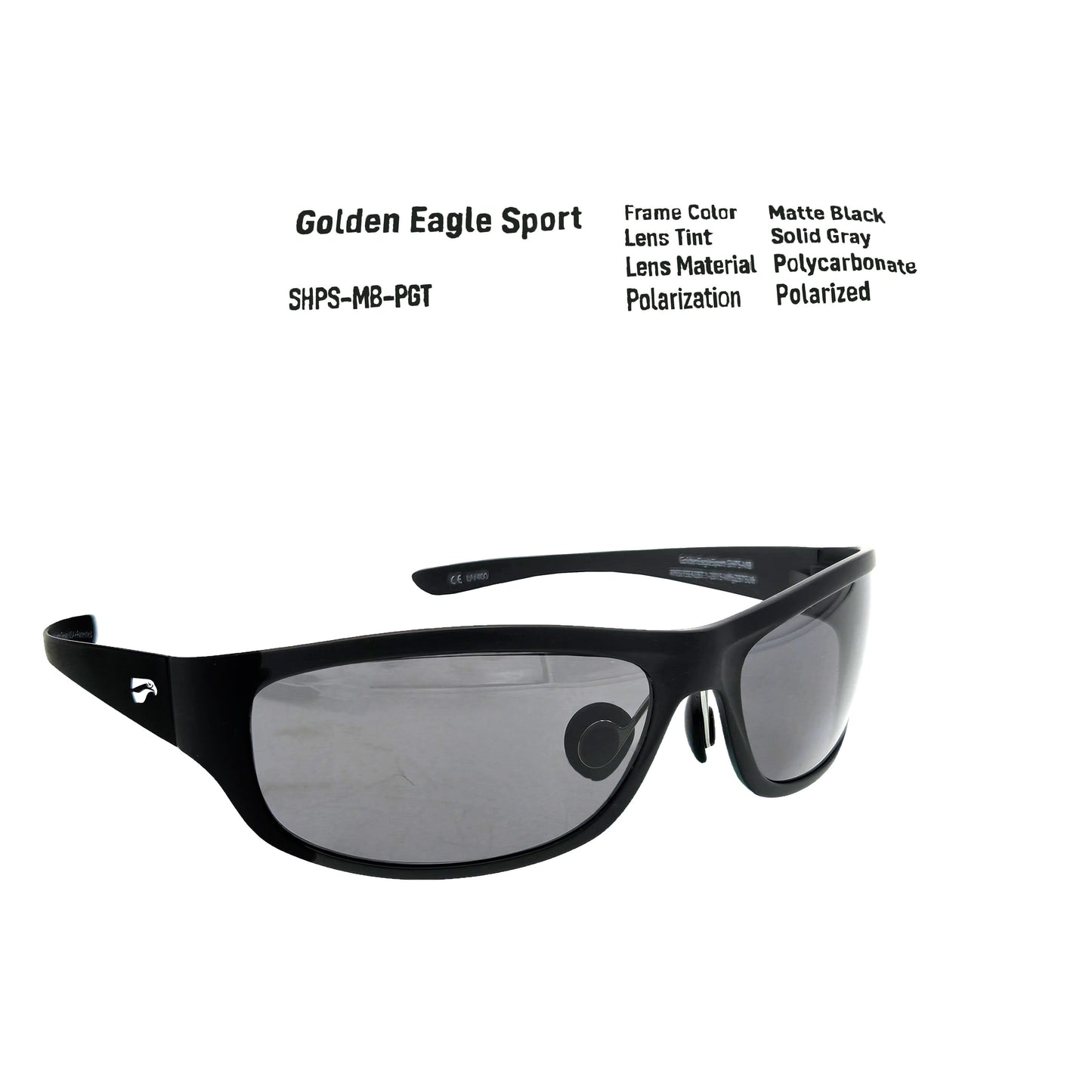 Golden Eagle Sport Sunglasses Z87 Matte Black with Polarized Solid Gray Tint - glare-reducing safety sunglasses