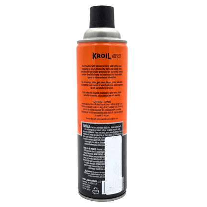 Kroil Penetrant with Silicone 16.5 oz can back view with product information - effective rust and corrosion remover