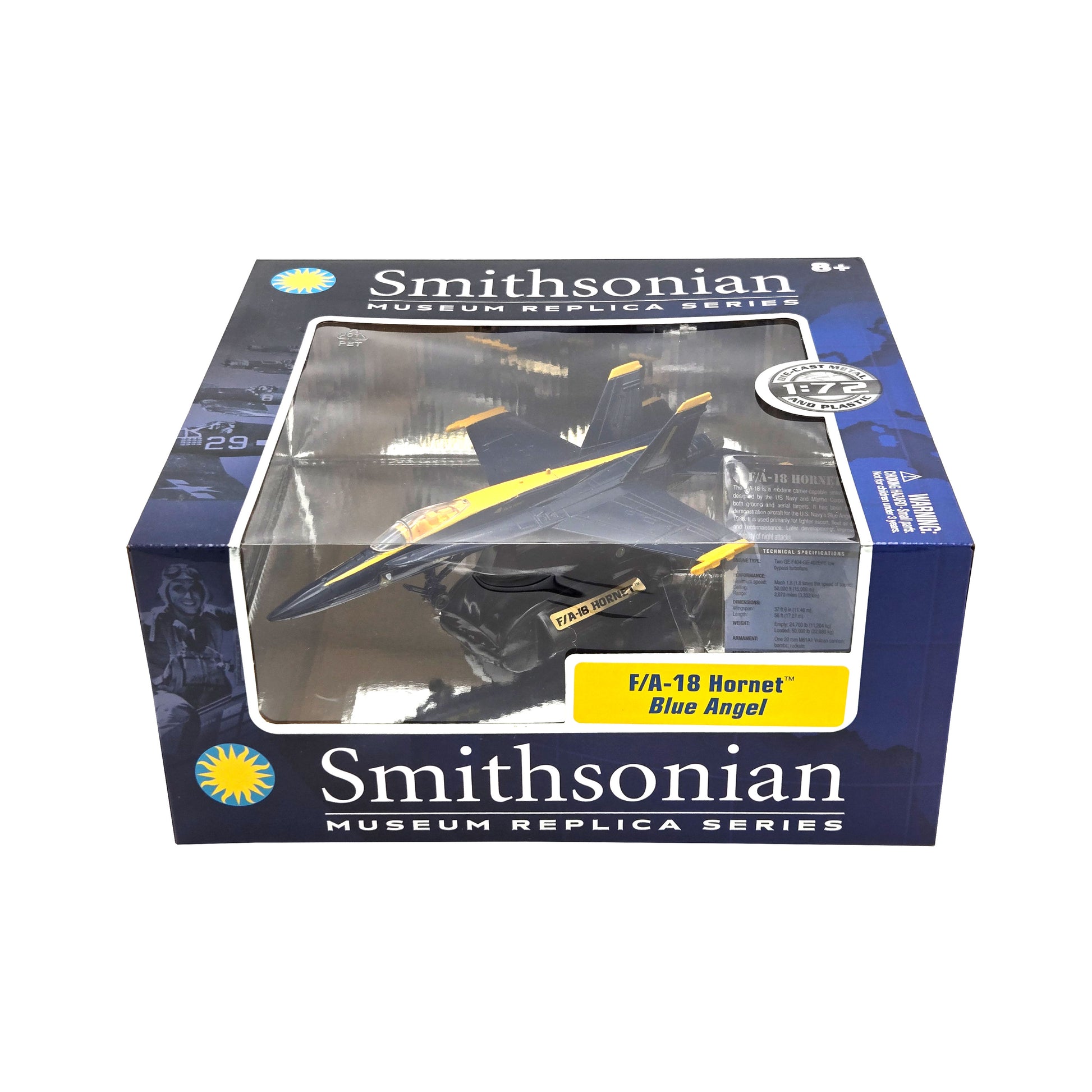 Smithsonian F/A-18 Hornet Blue Angels Model – Angled Front View in Packaging