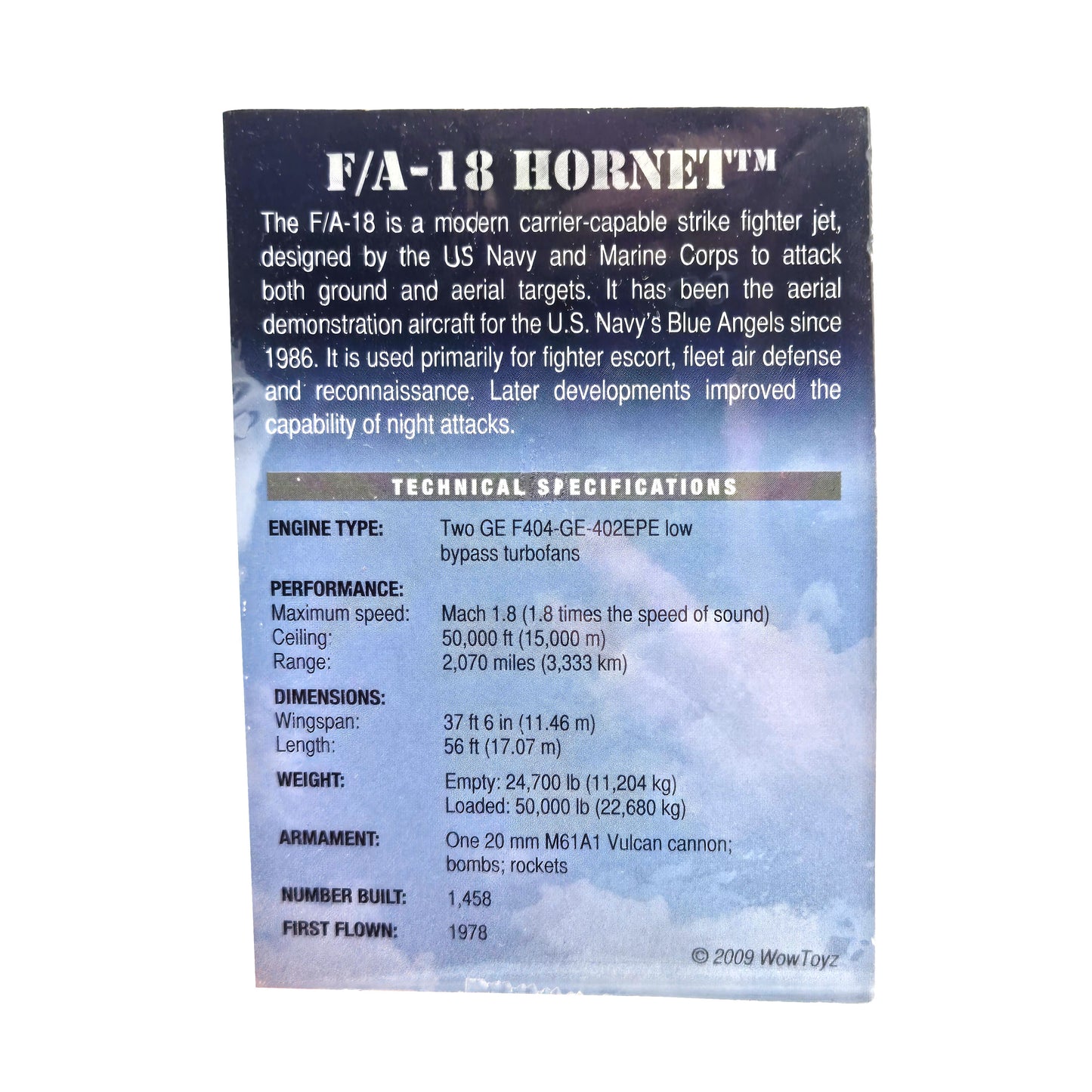 F/A-18 Hornet Blue Angels Model – Informational Item Card from Packaging