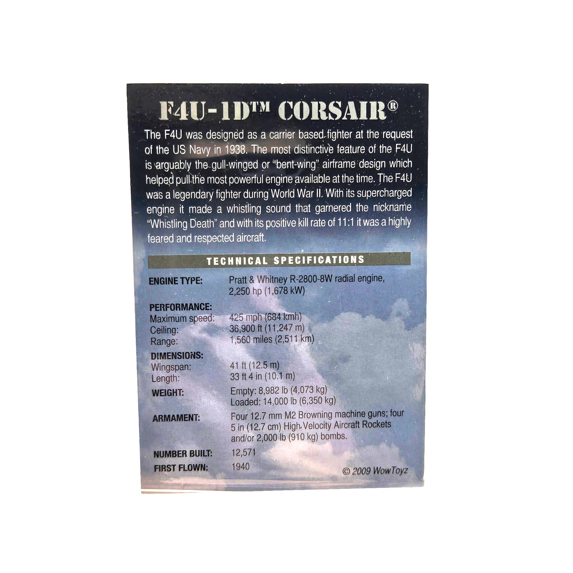 Smithsonian F4U Corsair Model – Informational Card with Historical Aircraft Data
