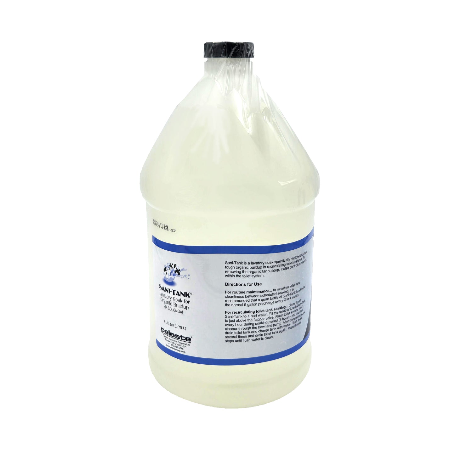 Celeste Sani-Tank Lavatory Soak – 1 Gallon Front View with Label