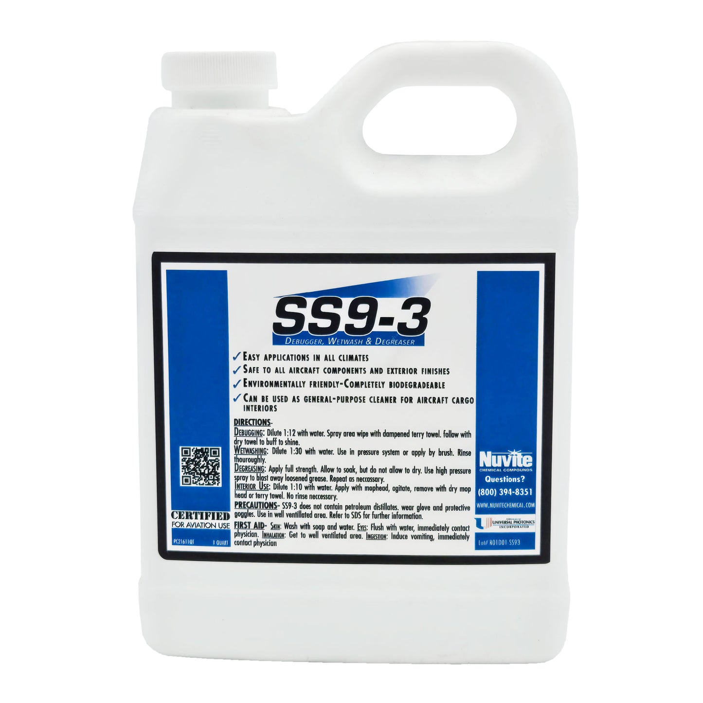 SS9-3 Wet Wash, Debugger, Degreaser 1-quart - multi-purpose aircraft cleaner for removing bugs, grease, and dirt