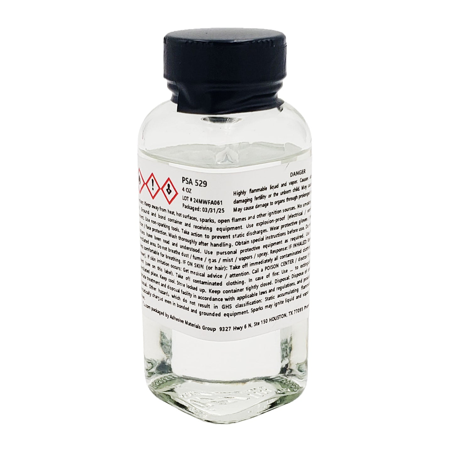 PSA 529 adhesive label showing DANGER warning and flammability hazard