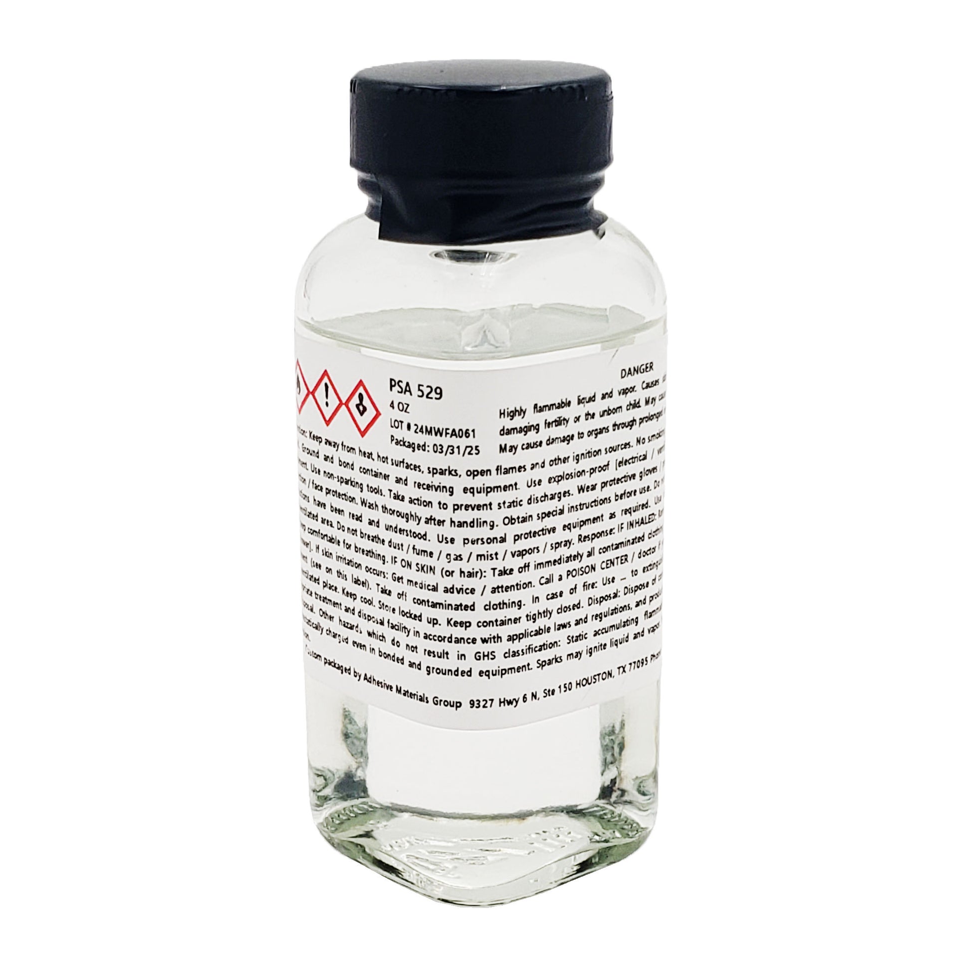 PSA 529 adhesive label showing DANGER warning and flammability hazard