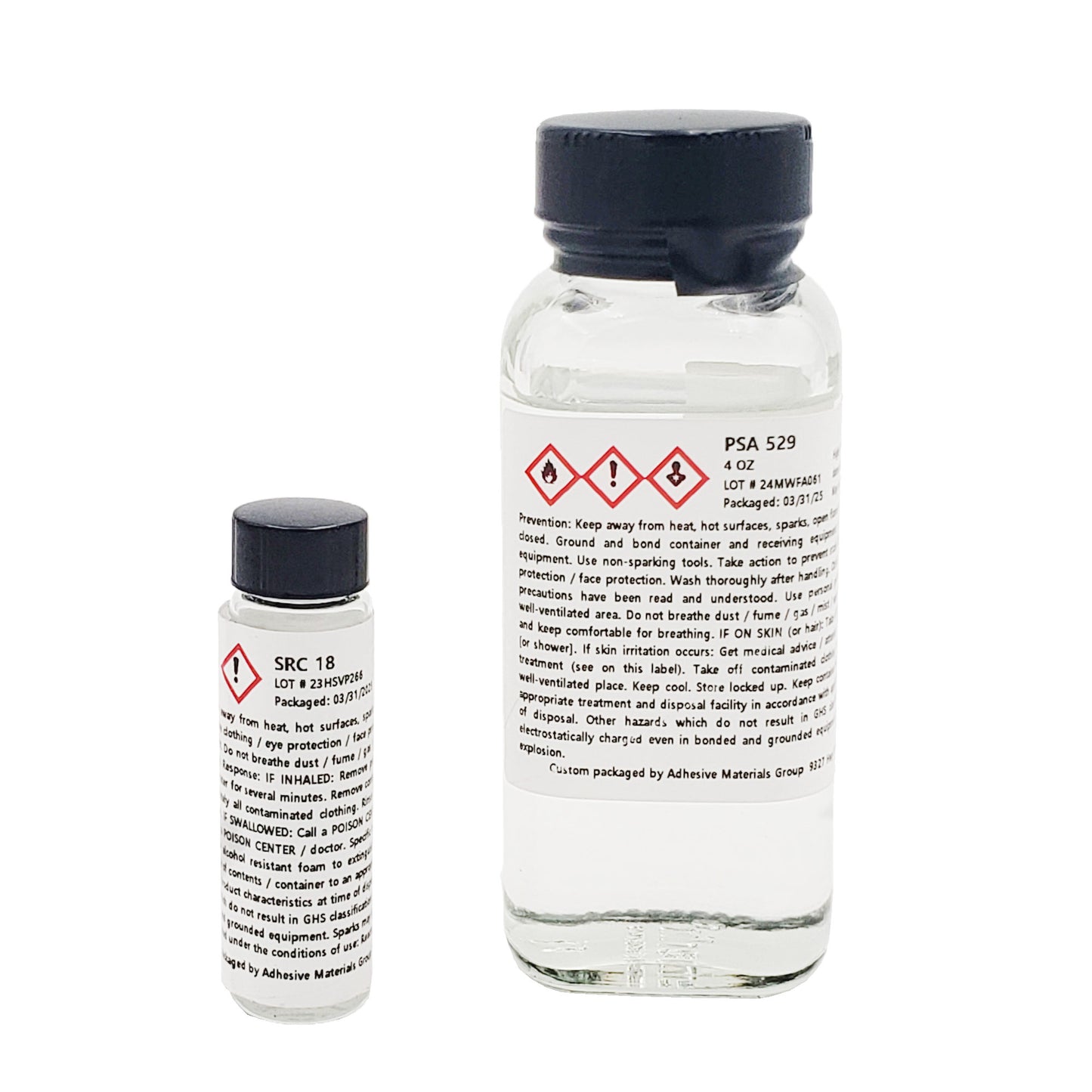 SilGrip PSA 529 4 oz adhesive and SRC 18 catalyst bottles side by side