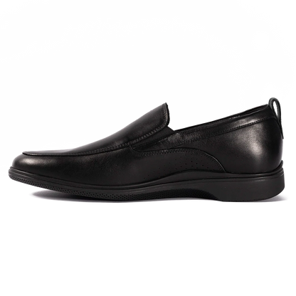 Amberjack Slip-On Obsidian black pilot dress shoe, left side view, laceless aviation shoe | Left