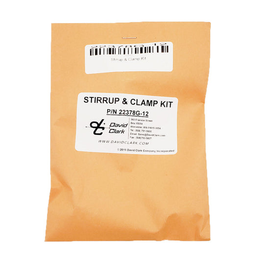 David Clark stirrup and clamp kit 22378G-12 in tan envelope with labeled part number and product description.
