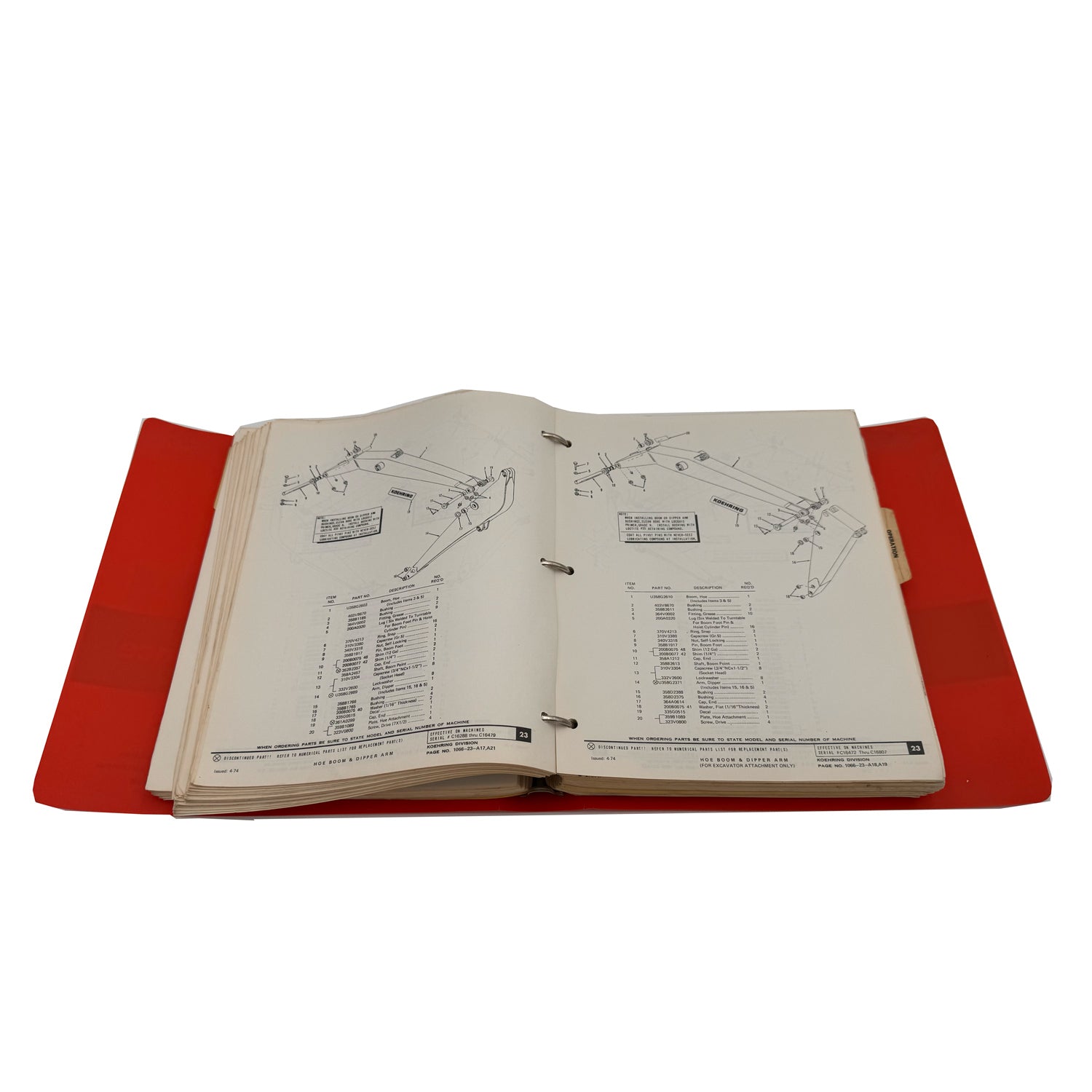Koehring 1066 Hydraulic Excavator Operator Parts and Service Manual