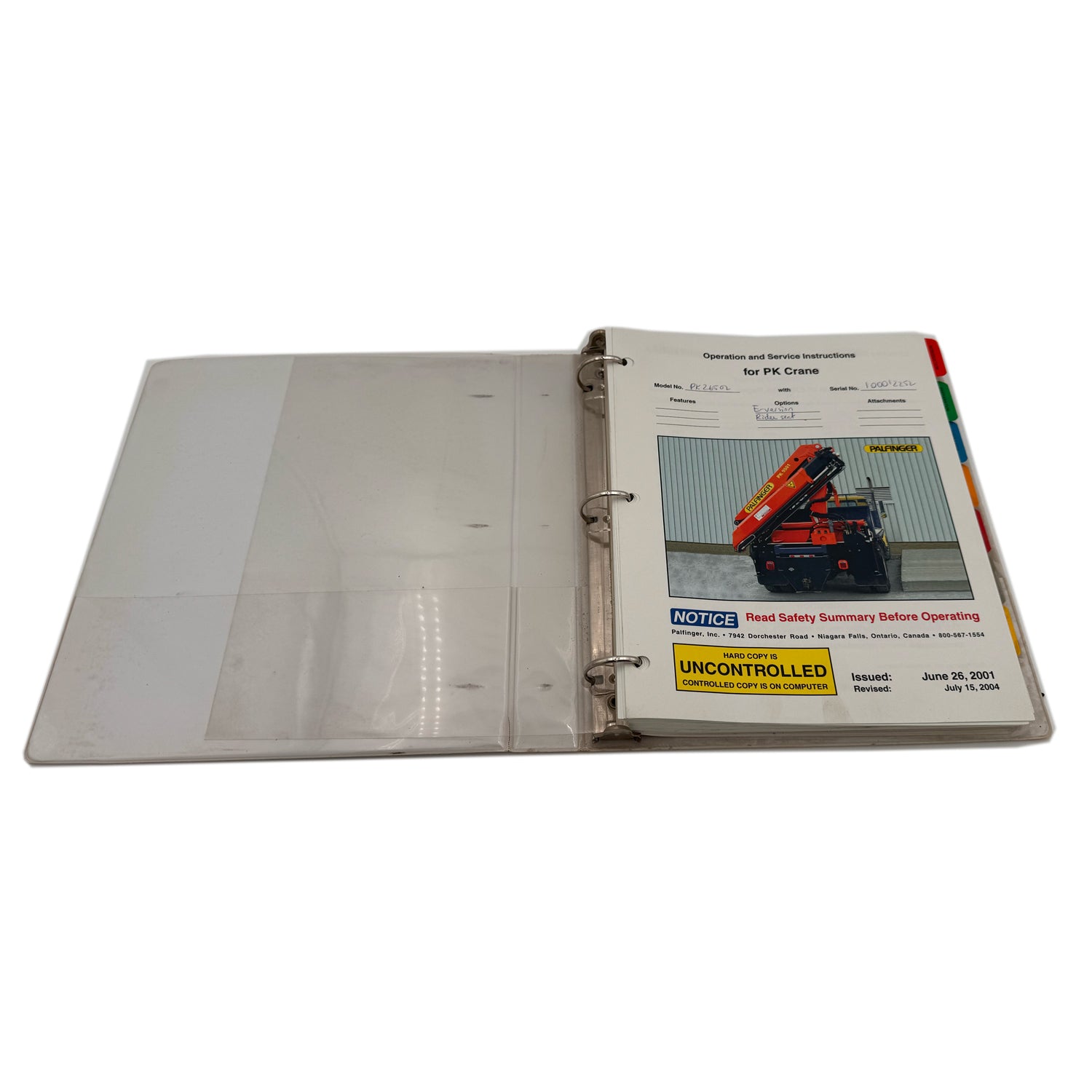 Palfinger PK26502 Hydraulic Crane Operation And Service Manual 1112M-PK-A