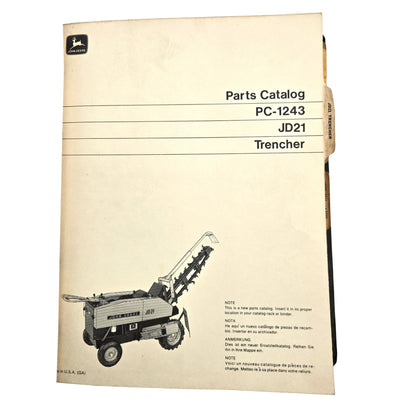 John Deere - Parts Catalog Binder | Parts Catalog PC-1243 JD-21 Trencher