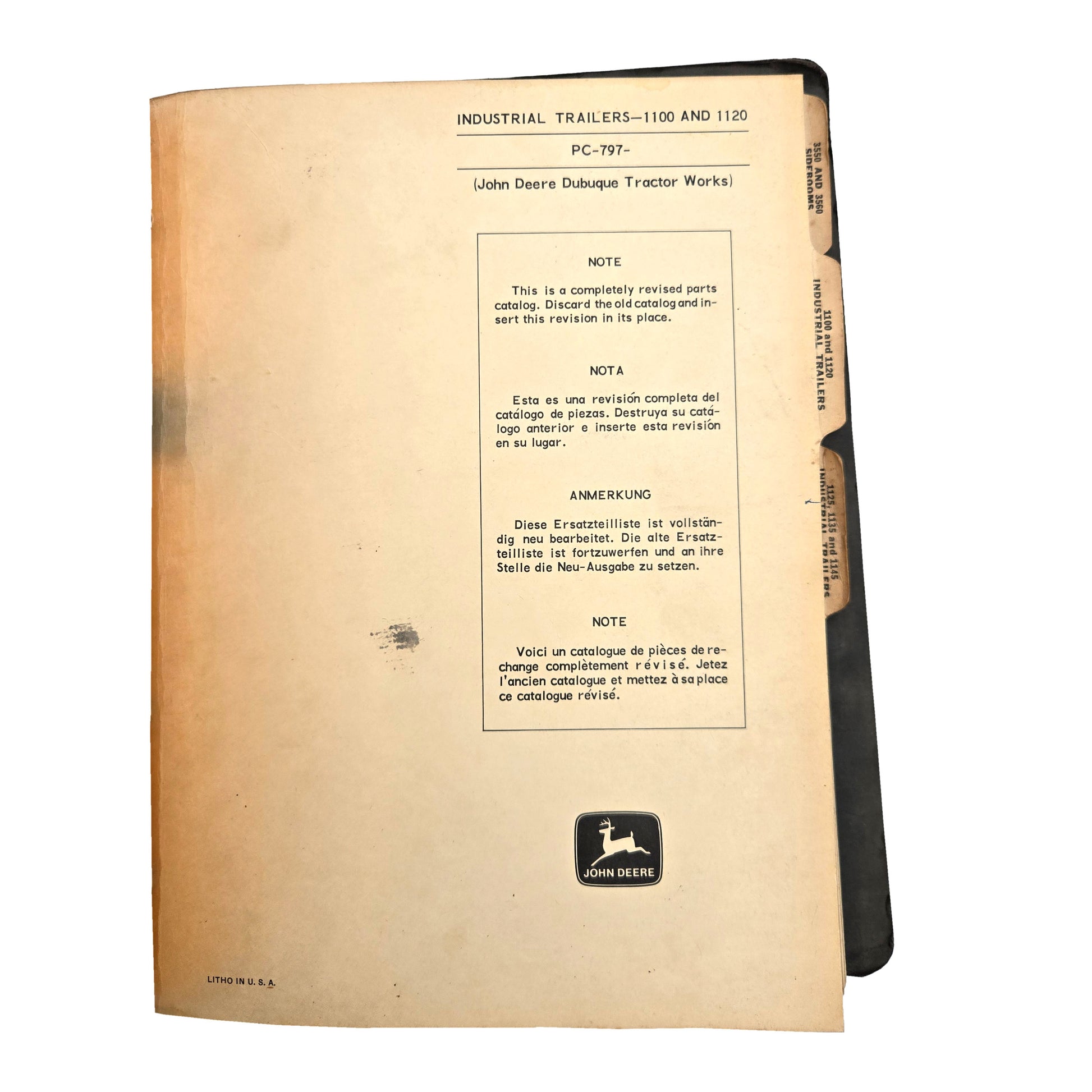John Deere - Parts Catalog Binder | Industrial Trailers 1100 and 1200 PC-797