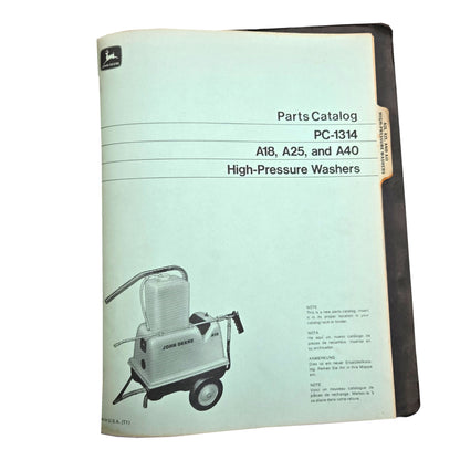 John Deere - Parts Catalog Binder | PC-1314 A18, A25, and A40 High-Pressure Washers