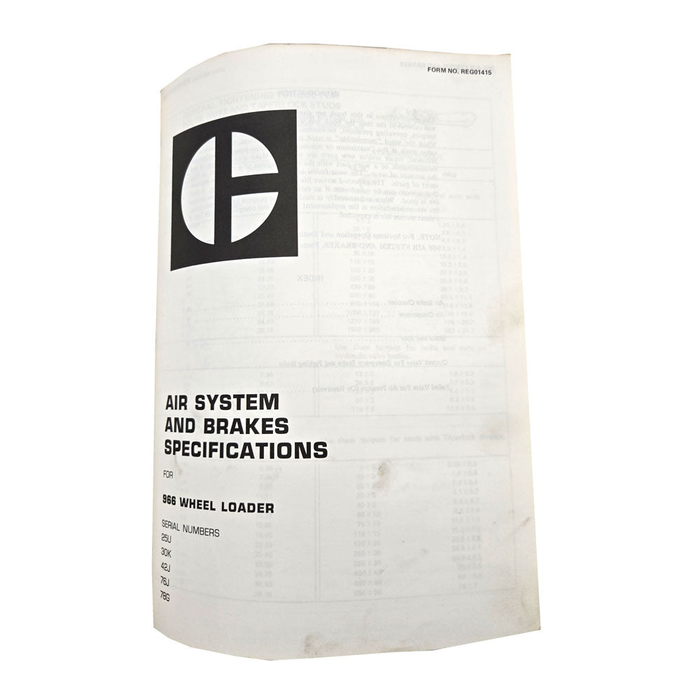 Cat Caterpillar 966C Wheel Loader Service Manual | 966: Air System and Brakes Specifications
