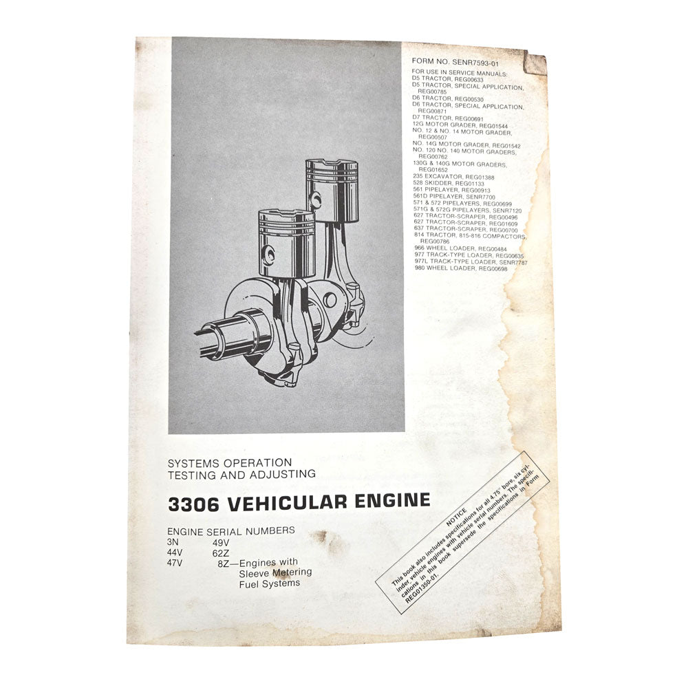 Cat Caterpillar 966C Wheel Loader Service Manual | 3306 Vehicular Engine: Systems Operation Testing and Adjusting