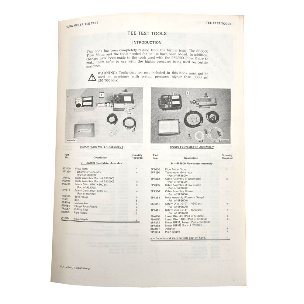 Caterpillar Cat 966 Wheel Loader Service Manual 30K 25U 42J 76J 78G Series | Flow Meter Tee Test: Introduction
