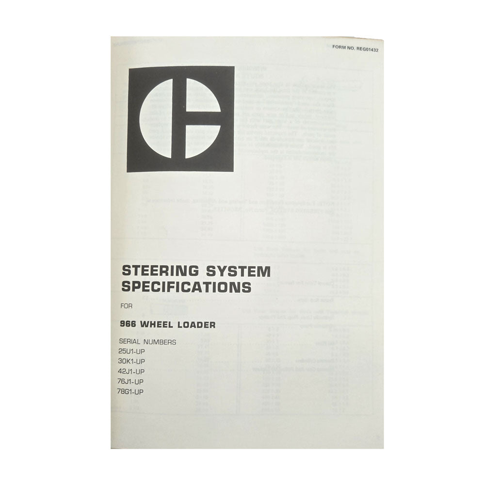 Caterpillar Cat 966 Wheel Loader Service Manual 30K 25U 42J 76J 78G Series | 966 Steering System: Specifications