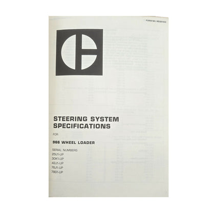 Caterpillar Cat 966 Wheel Loader Service Manual 30K 25U 42J 76J 78G Series | 966 Steering System: Specifications