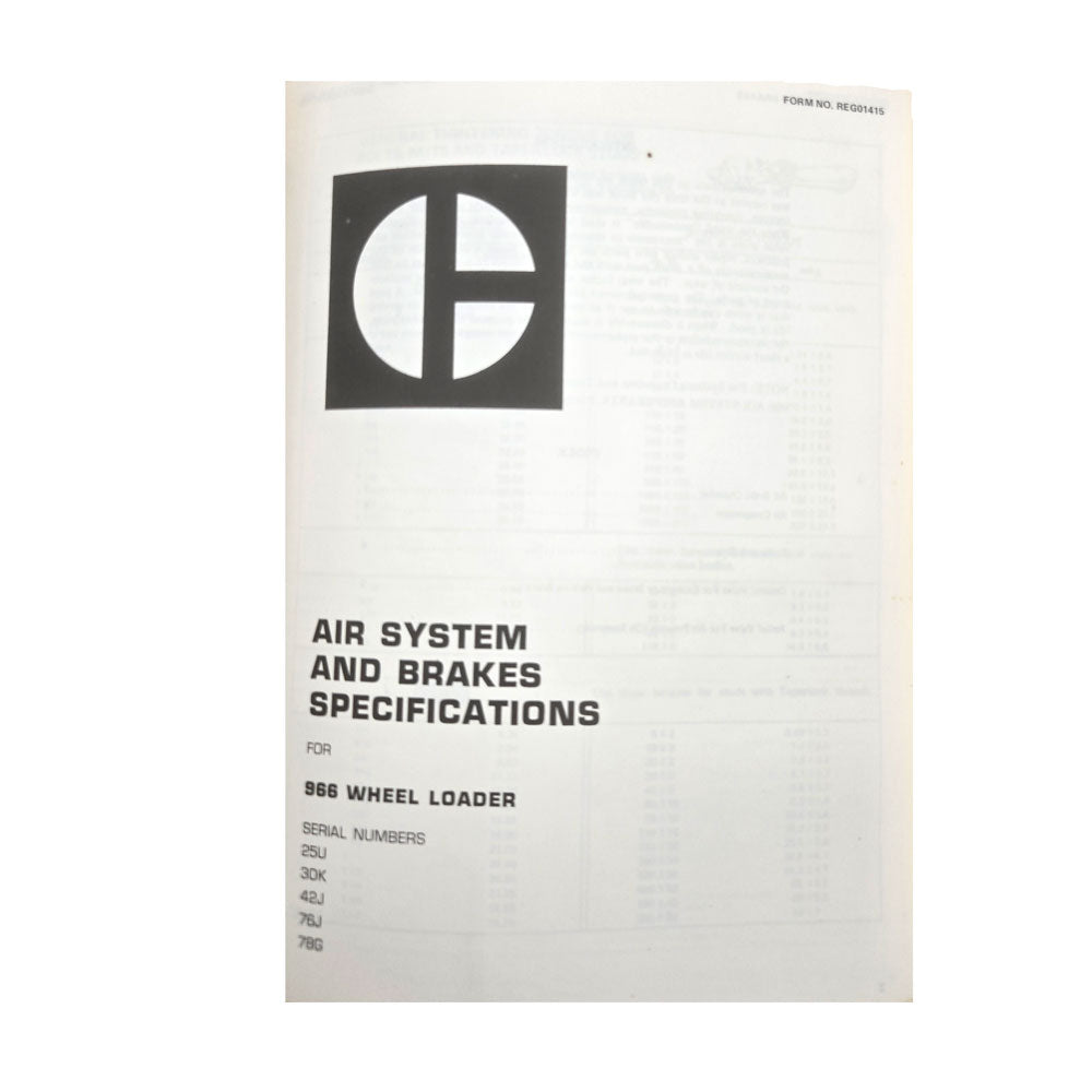 Caterpillar Cat 966 Wheel Loader Service Manual 30K 25U 42J 76J 78G Series | 966 Air System and Brakes: Specifications