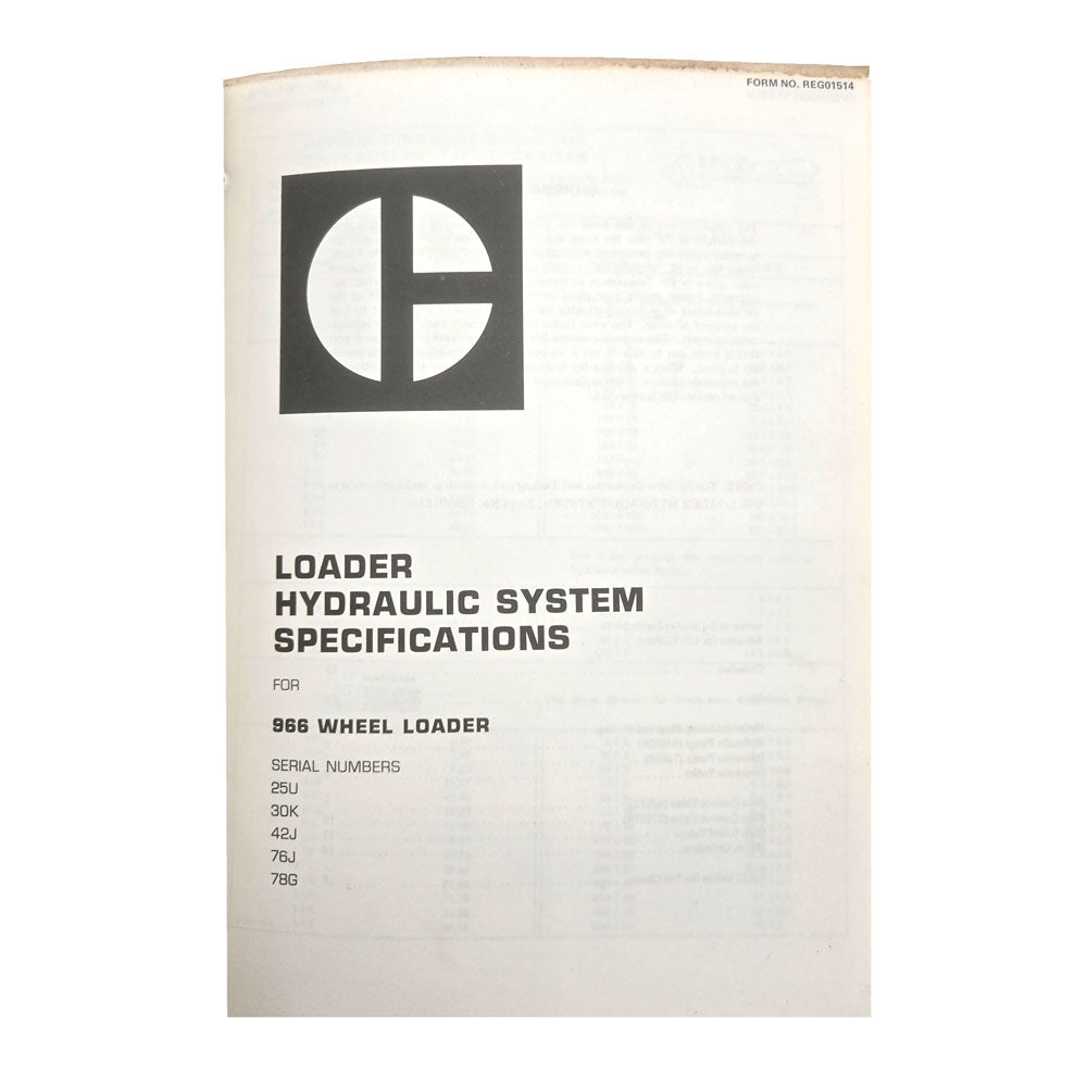 Caterpillar Cat 966 Wheel Loader Service Manual 30K 25U 42J 76J 78G Series | 966 Loader Hydraulic System: Specifications