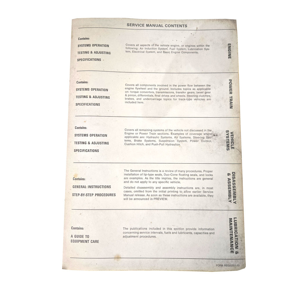 Caterpillar Cat 966 Wheel Loader Service Manual 30K 25U 42J 76J 78G Series | Contents page