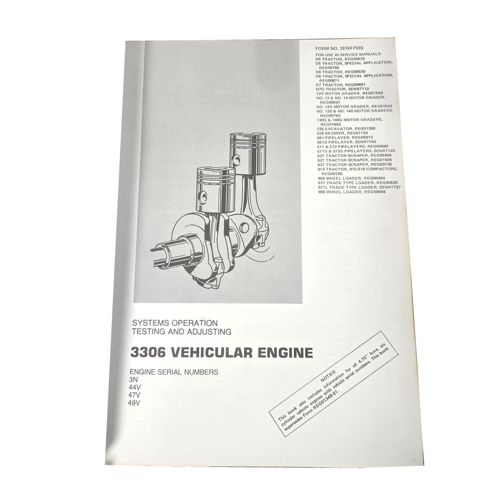Caterpillar Cat 966 Wheel Loader Service Manual 30K 25U 42J 76J 78G Series | 3306 Vehicular Engine: Systems Operation Testing and Adjusting
