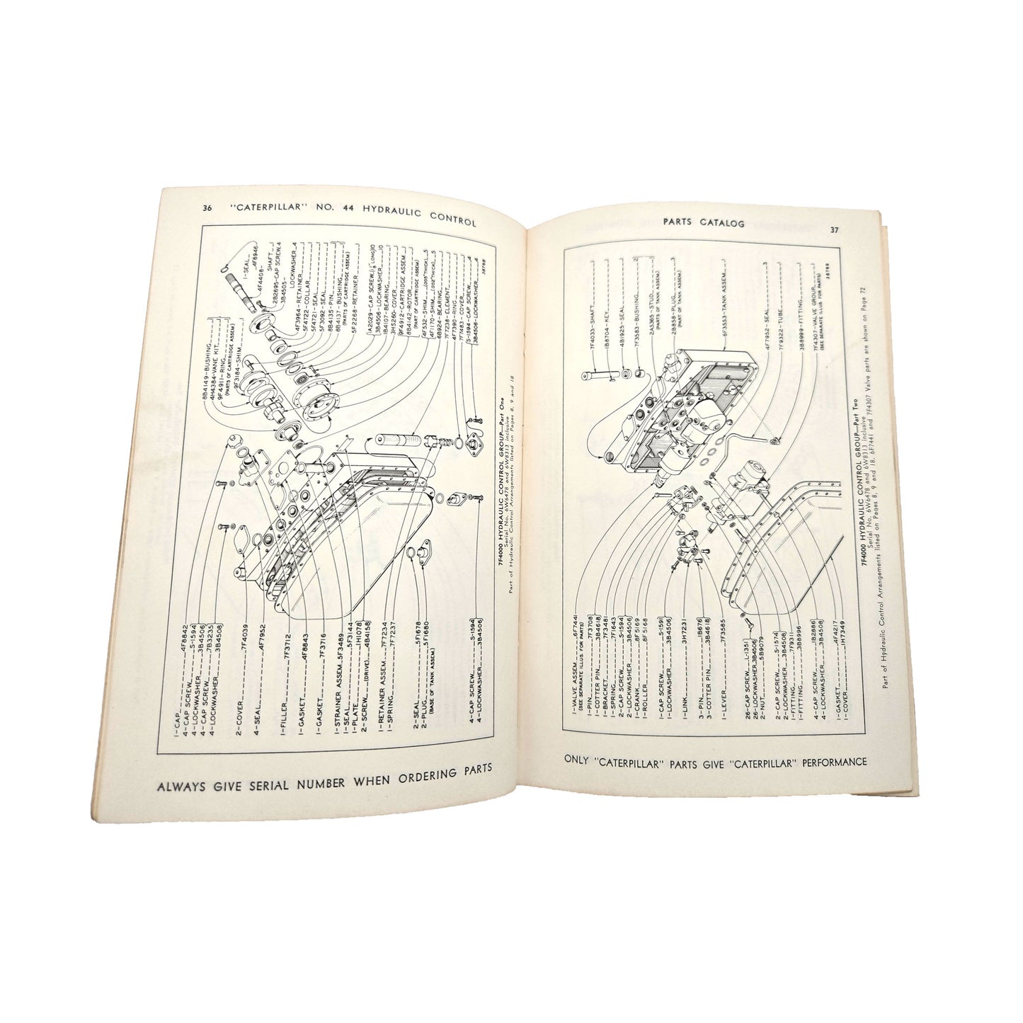 Cat Caterpillar No. 44 Hydraulic Control Parts Manual Book