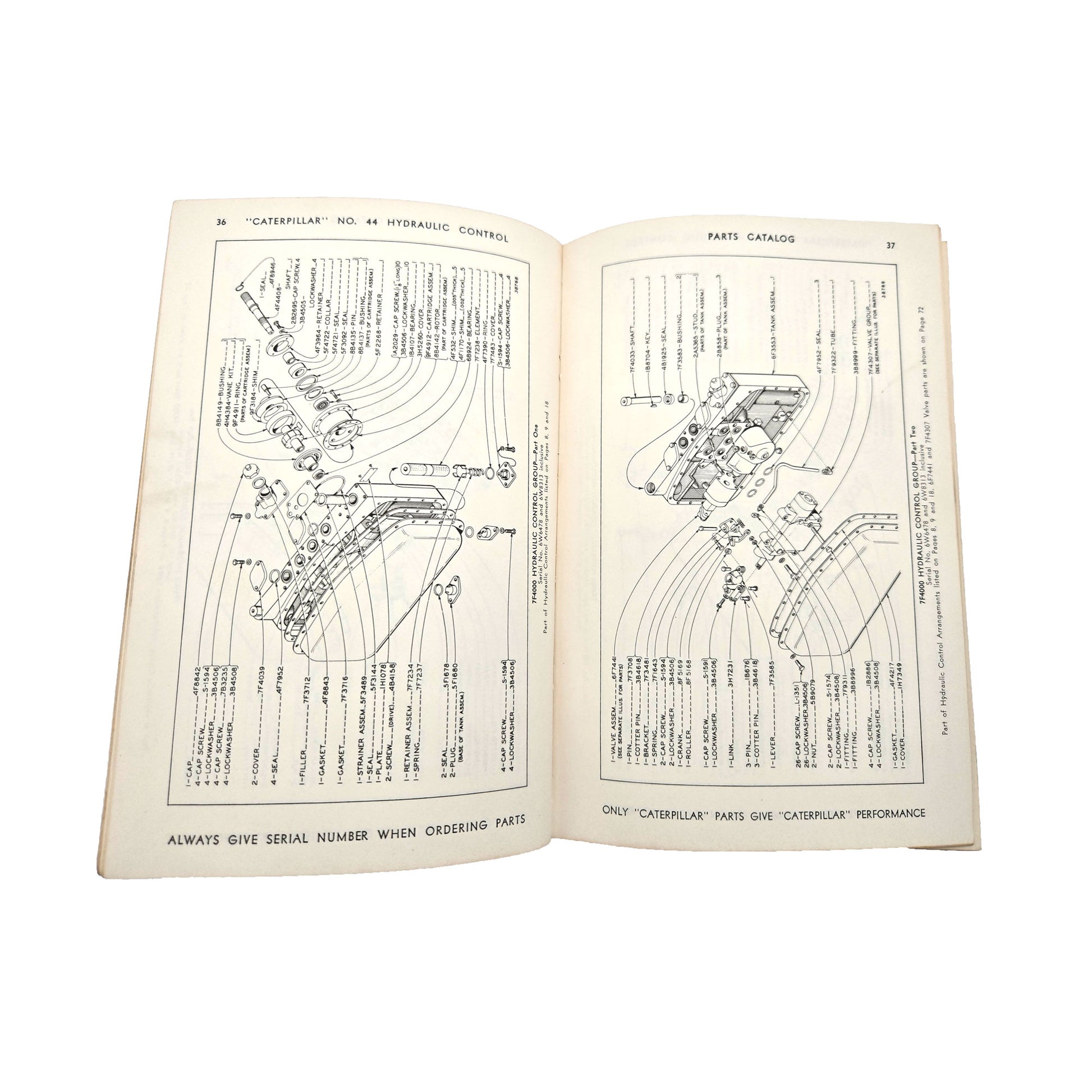 Cat Caterpillar No. 44 Hydraulic Control Parts Manual Book